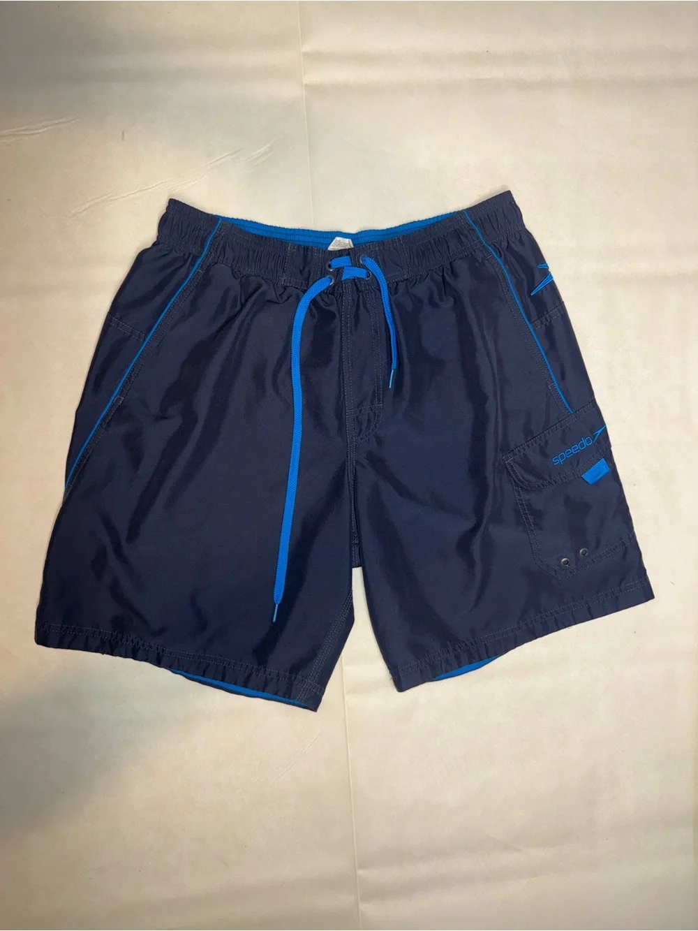 Speedo Men's Navy Swim Trunks with Bright Blue Accents